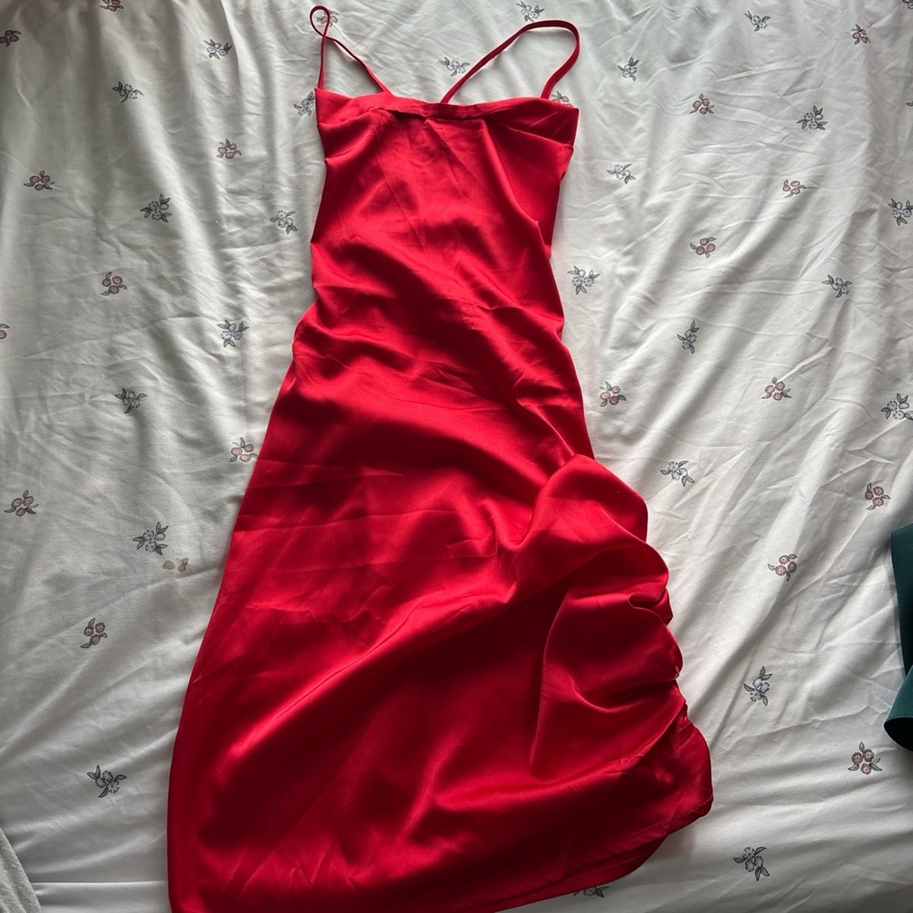 Elegant Red Satin Slip Dress